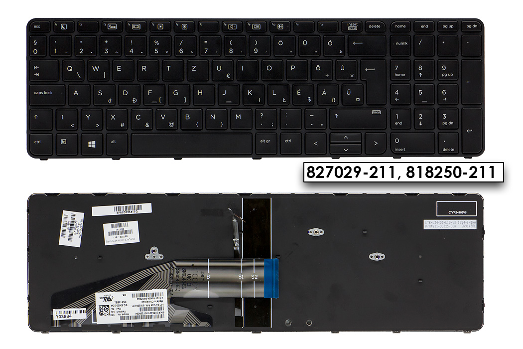 HP ProBook 450 G4, 455 G4, 470 G4 gyári új magyar keretes háttér-világításos billentyűzet (827029-211)