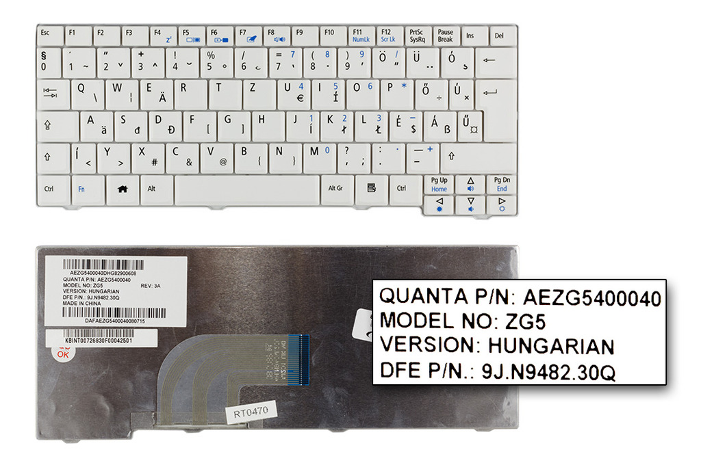 Acer Aspire One 531, A150, D150, D250, ZG5 gyári új magyar fehér billentyűzet (AEZG5400040)