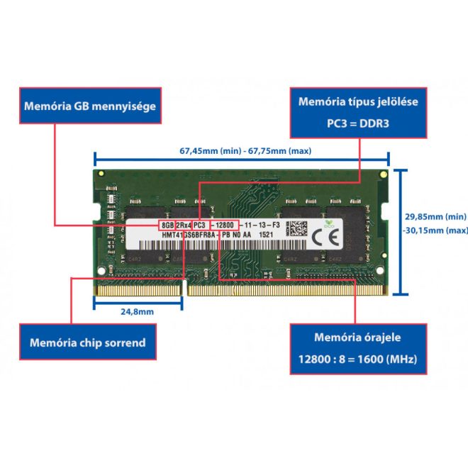 8GB DDR3 1600MHz laptop memória