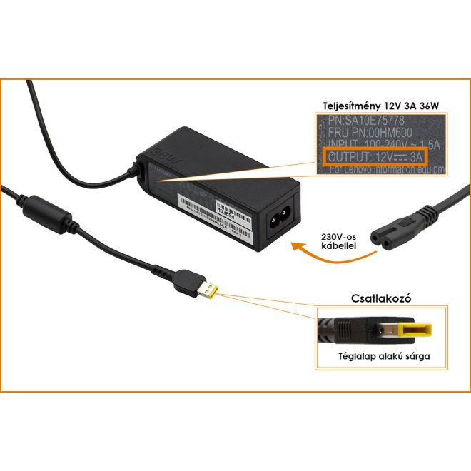 Lenovo ThinkPad 10, Helix 2 12V 3A 36W gyári új töltő (FRU: 00HM600)