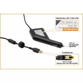   Lenovo IdeaPad Yoga 20V 3.25A 65W helyettesítő új autós töltő, AC-M414