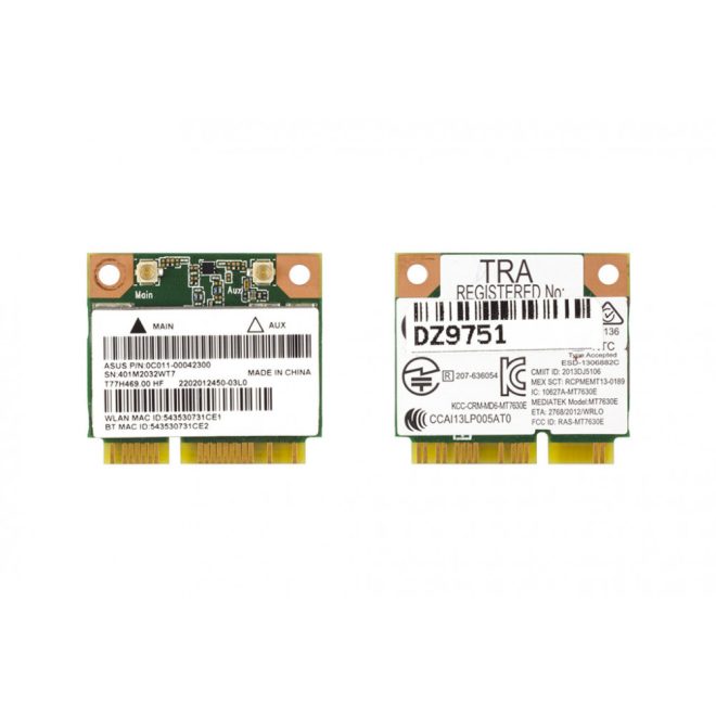 Asus N551JK, X550LD, X750LA, X750LB gyári új Mini PCI-e (half) WiFi 802.11B/G/N és Bluetooth 4.0+HS kártya, 0C011-00042300, MT7630E