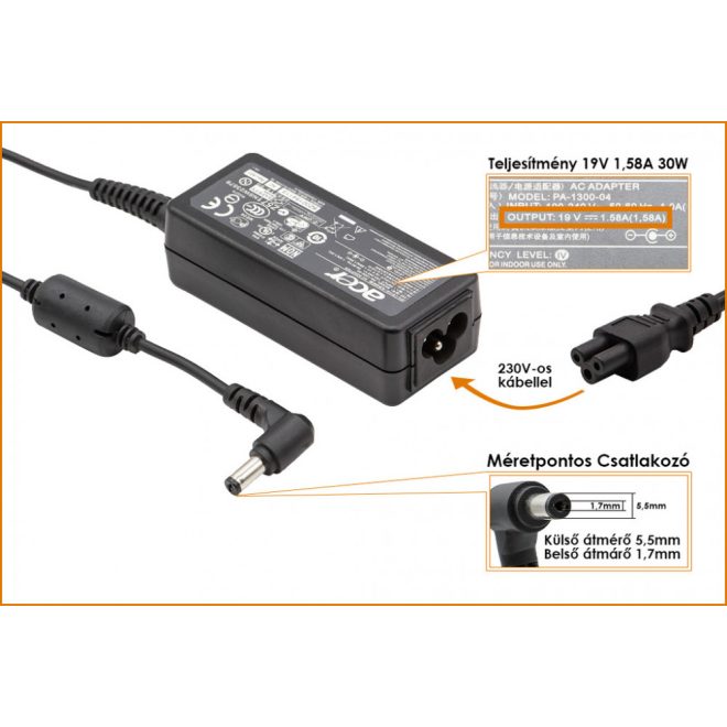 Packard Bell DOT DOT A 19V 1,58A 30W-os gyári új laptop töltő