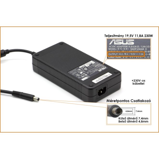 Asus 19.5V 11.8A 230W ( csatlakozó 7,4x4,8mm) gyári új töltő (ADP230-EB T)