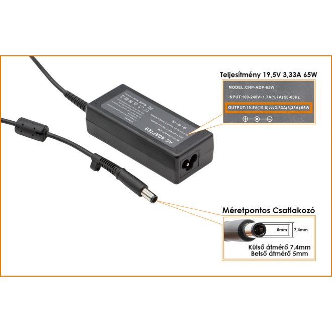 HP Pavilion DV6-2100 19V 3,33A 65W-os új, gyárival megegyező minőségű helyettesítő Laptop töltő