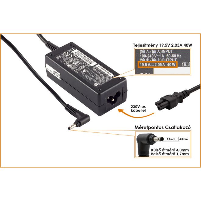 HP Mini 210-1000 19,5V 2,05A 40W-os gyári új Laptop töltő