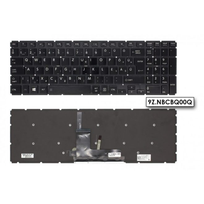 Toshiba Satellite L50-B, L50D-B, S50-B gyári új magyar fekete háttér-világításos matt billentyűzet (NSK-V90BQ, AEBLI401110)