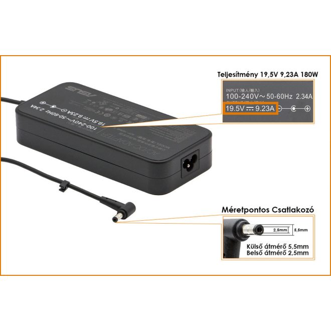 Asus 19.5V 9.23A 180W gyári új töltő (ADP180MB F, 0A001-00260100)
