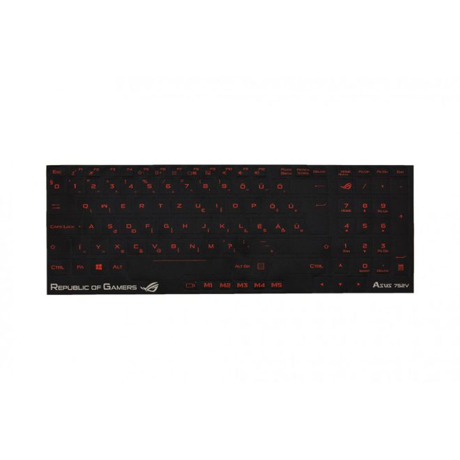 3M fekete kopásálló gyári minőségű magyar bevonat vörös betűvel, Gamer billentyűzet matrica, Asus ROG készülékekhez (pl.: G752, GL752 sorozat) 