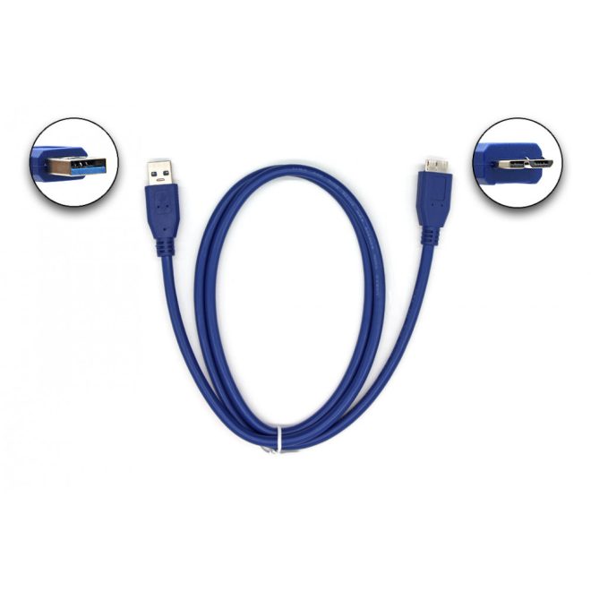 USB 3.0 A apa - microB apa 1m összekötő kábel, kék