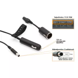   Dell 19.5V 4.86A 90W gyári új autós/repülős töltő, ADP-90ND (0D09RM, 450-15098)
