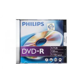   Philips DVD-R lemez – 4,7GB kapacitással, 120 perc videó tárolására, 1-16x írási sebességgel. Slim tokban, megbízható adattárolás filmekhez, zenékhez és fájlokhoz