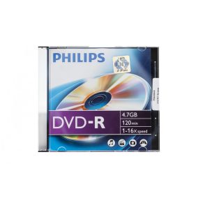   Philips DVD-R lemez – 4,7GB kapacitással, 120 perc videó tárolására, 1-16x írási sebességgel. Slim tokban, megbízható adattárolás filmekhez, zenékhez és fájlokhoz