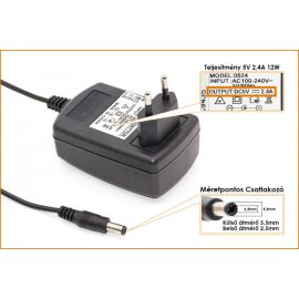   5V 2.4A 12W 5.5mm/2.5mm helyettesítő fali csatlakozós tablet töltő