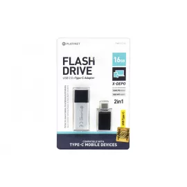   Platinet X-Depo 16GB ezüst-fekete pendrive USB Type-C adapterrel, PMFEC16S