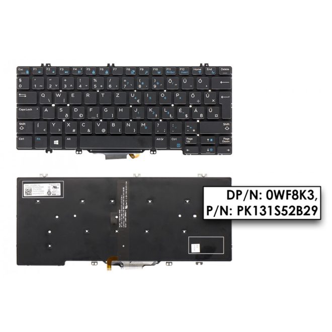 Dell Latitude 5280, 5290, 7280, 7290, 7380, 7390 MAGYAR háttér-világításos laptop billentyűzet (WF8K3, 0WF8K3)