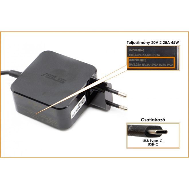 Asus Chromebook C302CA 20V 2,25A, 15V 3A, 12V 3A, 9V 2-3A, 5V 2-3A 12W-os gyári új laptop töltő