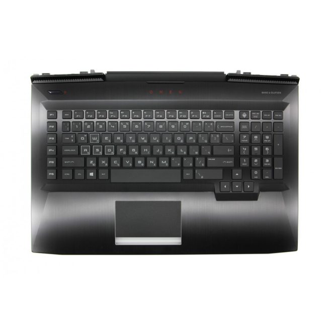 HP Omen 17T-AN100, 17-AN102X, AN-105TX, gyári új bolgár fekete-fehér háttér-világításos billentyűzet modul touchpaddal (150W, kis Center-Pin nyílás) (L14994-261)