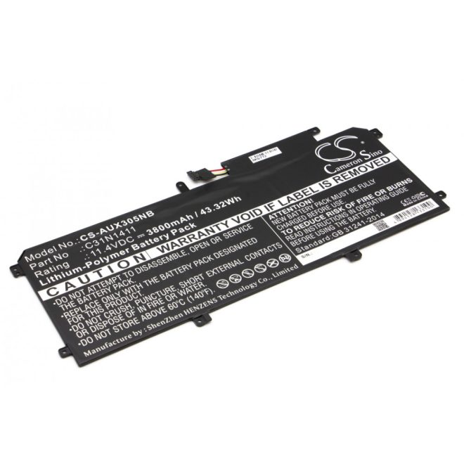 Asus UX305 UX305FA Laptop Akkumulátor, új, gyárival megegyező minőségű helyettesítő, 3 cellás (3800mAh)