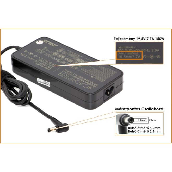 Asus 19,5V 7,7A 150W gyári új töltő (csatlakozó 5.5x2,5mm) (0A001-00080800)
