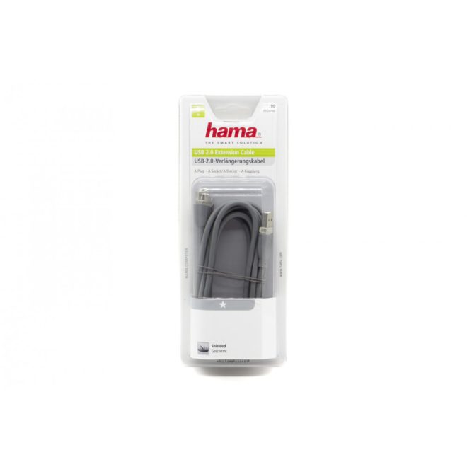 Hama USB 2.0 (apa) - USB 2.0 (anya) 3m hosszabbító kábel, szürke (45040)