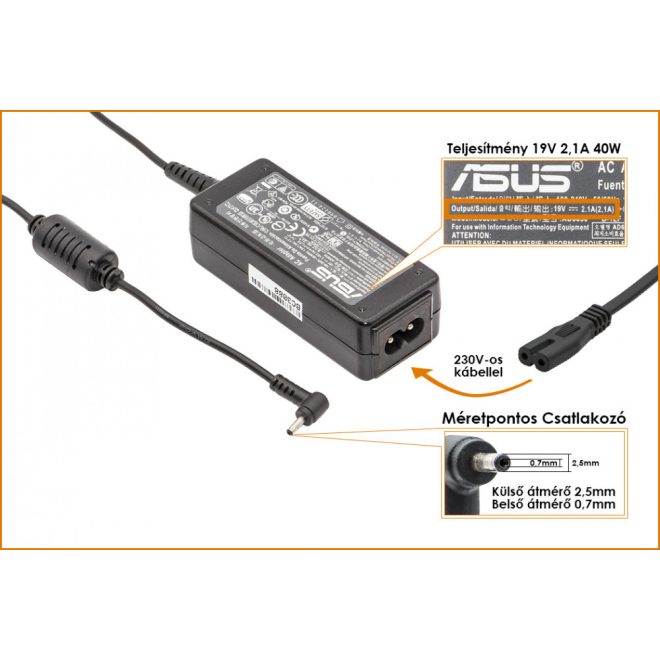 Asus EEEPC Seashell 1011CX 19V 2,1A 40W-os gyári új laptop töltő