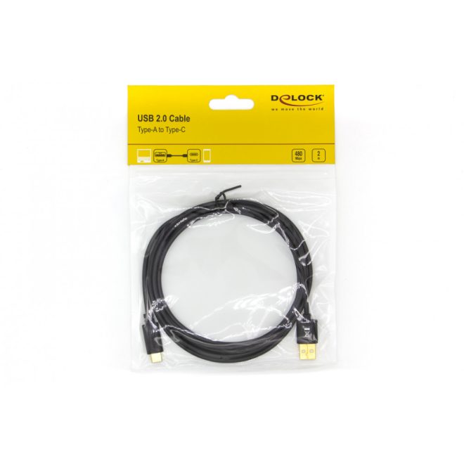 Delock USB 2.0 (Type-A) (apa) - USB C (Type-C) (apa) átalakító kábellel (2m) (83327)