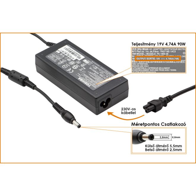 Toshiba PA3516U-1ACA 19V 4.74A 90W gyári új töltő (PA3516U-1ACA)