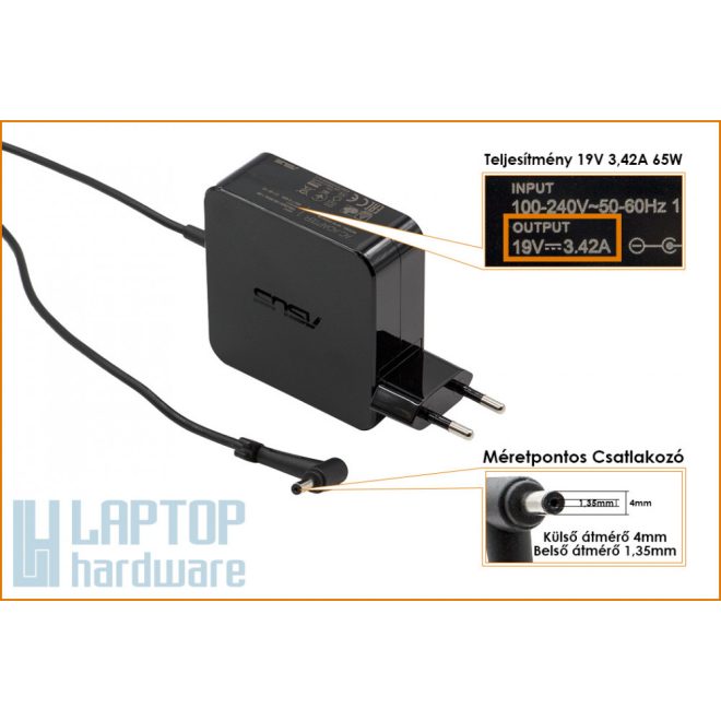 Asus UX303, TP300 19V 3.42A 65W 4mm/1.35mm használt töltő (0A001-00045900, 0A001-00441200)