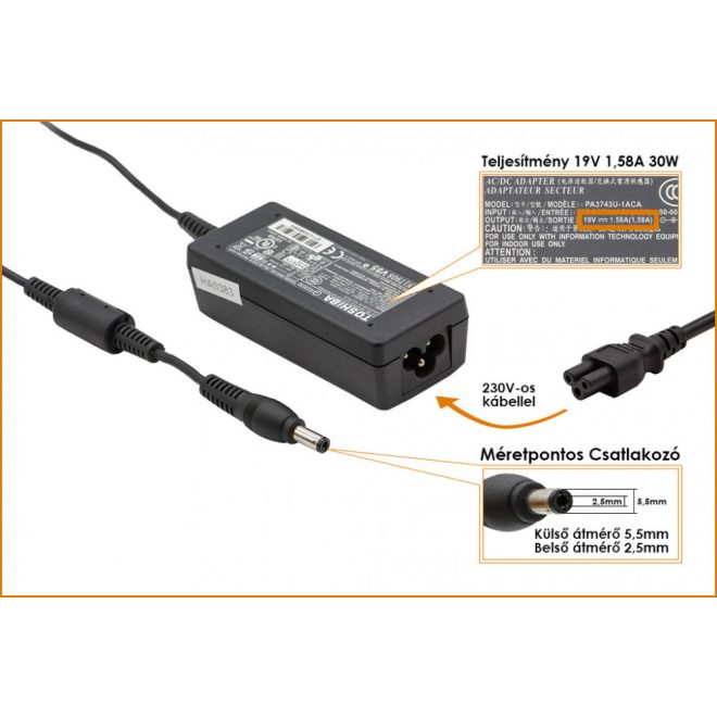 Toshiba Mini NB200 19V 1,58A 30W-os gyári új laptop töltő