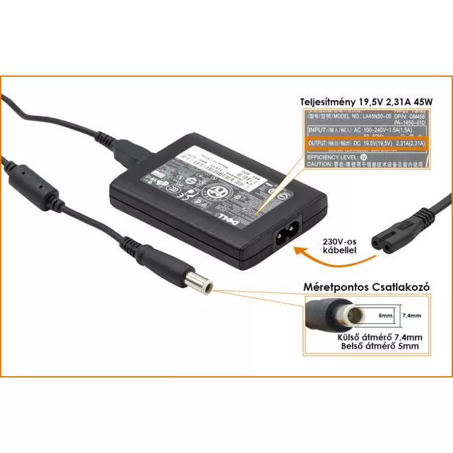Dell Latitude XT PA-20 19.5V 2.31A 45W gyári új töltő (PA-20, GM456, PA-1450-01D)