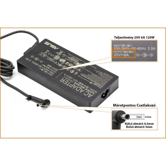 Asus 20V 6A 120W gyári új töltő (4,5mmx3mm) (0A001-00860300)