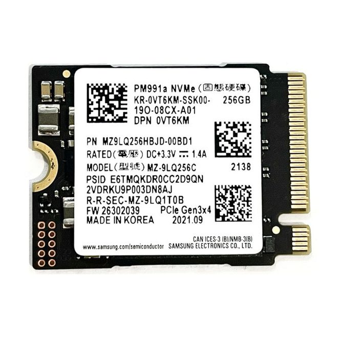 Samsung 256GB M.2 PCIe NVME SSD meghajtó kártya, (2230) (MZ-9LQ256C) (PM991a)