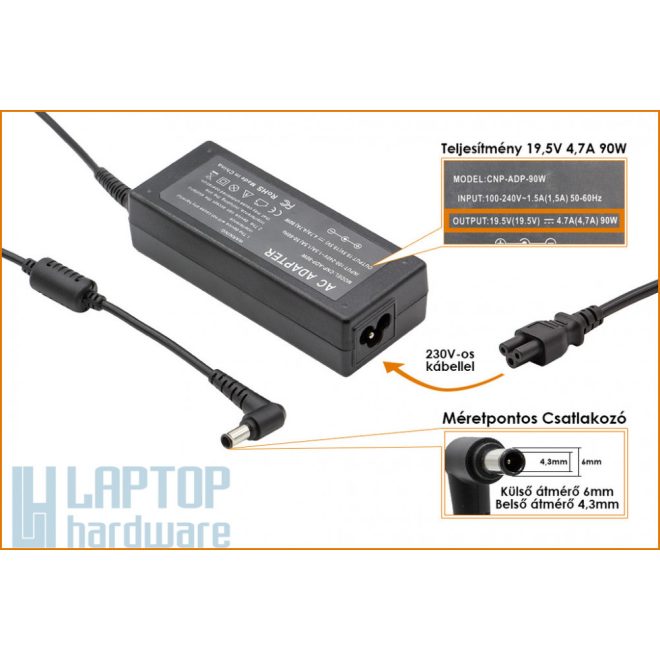 Sony VPC VPC-EB4E1E 19,5V 4,7A 90W-os használt laptop töltő