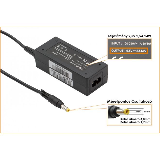 Asus EEEPC 9.5V 2.5A 24W helyettesítő új töltő (AD59930)