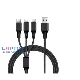   3-in-1 USB telefon és tablet töltőkábel 2 méter fekete, Lightning, microUSB, USB-C