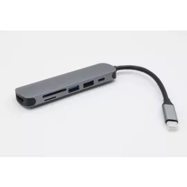   USB-C HUB 6 portos átalakító - HDMI, USB-C, USB 3.0, USB 2.0, SD/microSD kártyaolvasóval, sokoldalú csatlakozás és gyors adatátvitel laptophoz és PC-hez