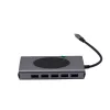 12 portos USB-C HUB, vezeték nélküli töltővel, HDMI, VGA, USB-C, SD/microSD kártya olvasó, 3,5mm audio csatlakozó RJ-45 (Internet), 5db USB 3.0 portokkal