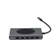 12 portos USB-C HUB, vezeték nélküli töltővel, HDMI, VGA, USB-C, SD/microSD kártya olvasó, 3,5mm audio csatlakozó RJ-45 (Internet), 5db USB 3.0 portokkal