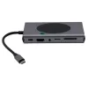 12 portos USB-C HUB, vezeték nélküli töltővel, HDMI, VGA, USB-C, SD/microSD kártya olvasó, 3,5mm audio csatlakozó RJ-45 (Internet), 5db USB 3.0 portokkal