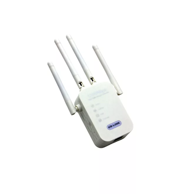 LB-LINK AC1200M Dual Band Wi-Fi Repeater – erős jelerősítő 4 antennával, 2.4GHz és 5GHz sávokon, stabil és gyors internetkapcsolatért otthonra vagy irodába