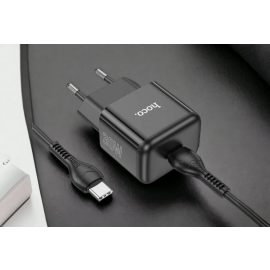   hoco. N32 Glory fali telefon és tablet gyorstöltő 30W USB-C kimenettel, USB-C/USB-C kábellel, fekete (N32)