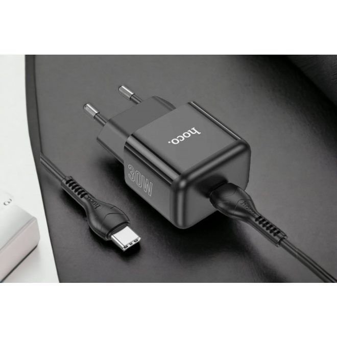 hoco. N32 Glory fali telefon és tablet gyorstöltő 30W USB-C kimenettel, USB-C/USB-C kábellel, fekete (N32)