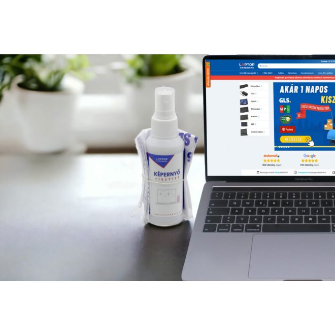 LaptopHardware kijelző tisztító szett, 60ml folyadék törlőkendővel