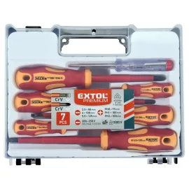   EXTOL® Prémium Villanyszerelőknek | 1000V-ig szigetelt | 7db-os csavarhúzó készlet műanyag tartó dobozban (53087)