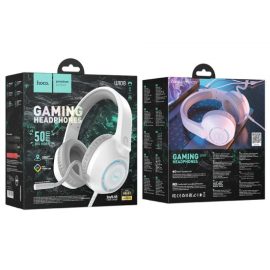   hoco. W108 Sue fehér vezetékes RGB világítós gamer headset, fejhallgató (W108)