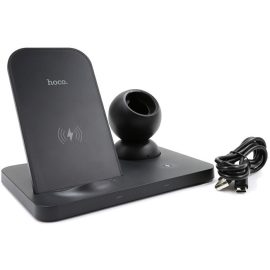   hoco. CW33 Ultra-Charge indukciós vezeték nélküli 3-in-1 telefon, okosóra és fülhallgató töltő állvány, 15W, fekete (CW33)