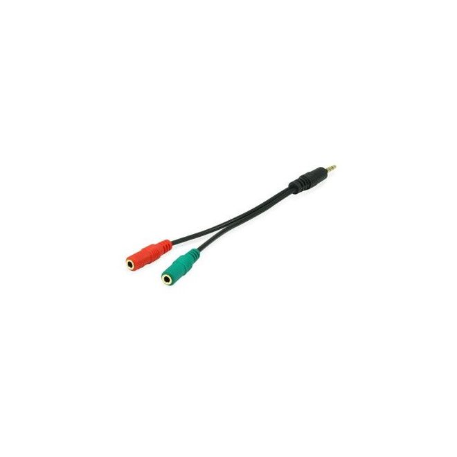 3,5mm Audió Jack elosztó kábel, 2 x Anya csatlakozó, 1 x Apa csatlakozó, 15cm (Equip - 147943)