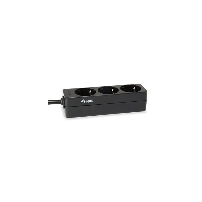 Equip UPS Hálózati Elosztó 333280, 3db Schuko hálózati aljzat csatlakozóval, 1,1m kábel a végén C14 (PC tápkábel féle hatszögletű) csatlakozóval, fekete