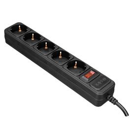   S-Link SPG3-J-5 túlfeszültségvédő elosztó, 5db hálózati aljzat csatlakozóval, 250V/10A 2500W max, 1,5 m kábellel, fekete